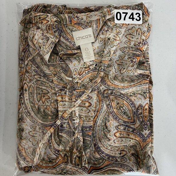 Chicos Mirrored Beauty Womens XS Paisley Sheer Asymmetric Tunic Chiffon Lace Up - Picture 15 of 15